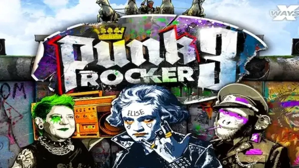 Punk Rocker 3 slot game interface na may punk rock theme at graffiti elements.