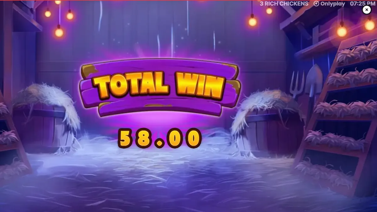 3 Rich Chickens slot game screen na may makukulay na manok at farmyard theme