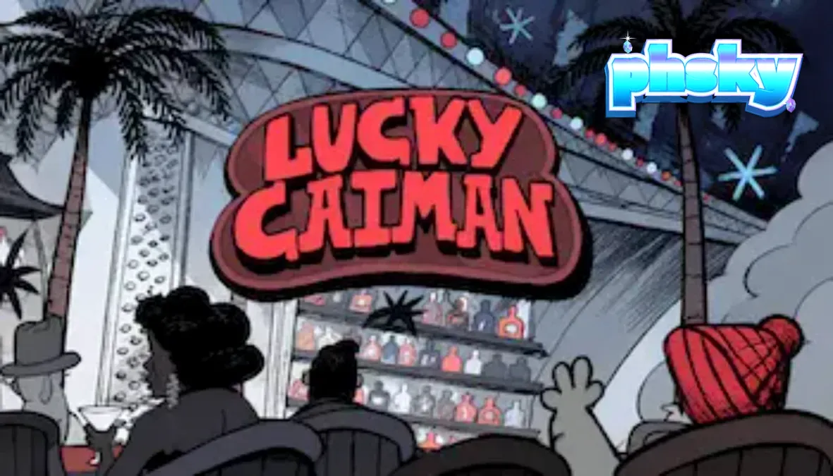 Lucky Caiman slot game interface na may noir cartoon theme